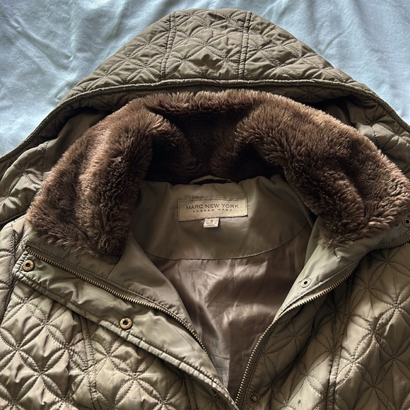 Marc Jacobs New York Olive Green Winter Coat with Furry Hood - Picture 2 of 3